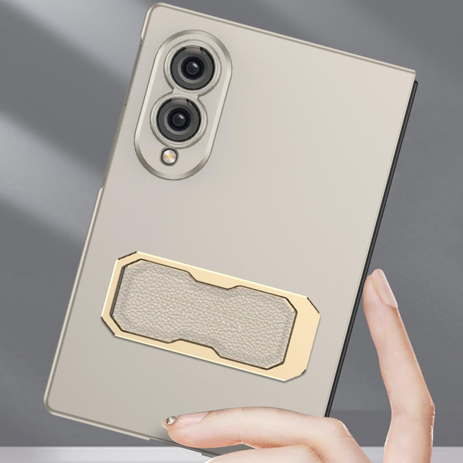 Smukłe etui do Samsung Galaxy Z Fold 8, mały pasek na palec design mini stojak etui osłona ekranu osłona obiektywu osłona, szare