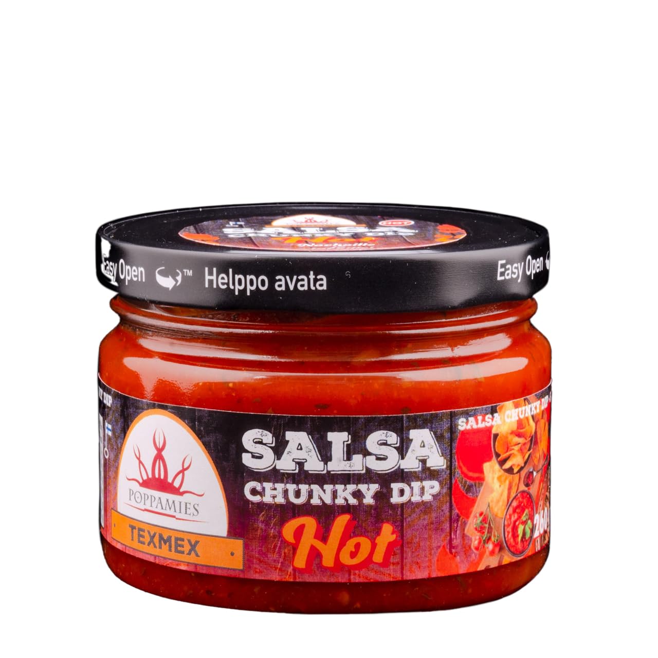 POPPAMIESTexmex Salsa Chunky Dip - Vegan, Gluten Free, Lactose Free - Spiciness: Hot - 260g