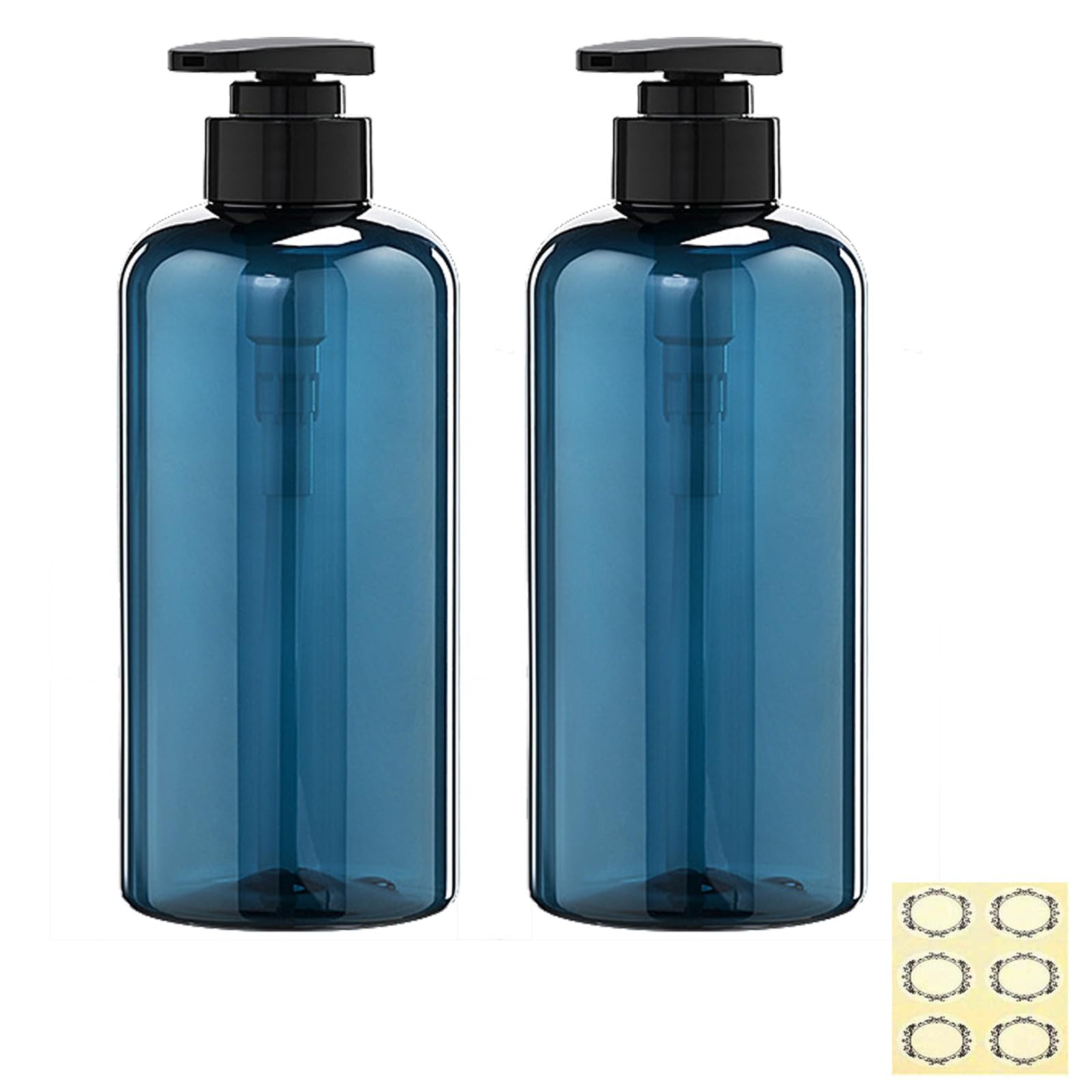 Apstaqeoo 2Pcs 500ml/17oz Empty Plastic Pump Bottles Dispenser - Refillable Cylinder Shampoo Lotion Hand Pump Bottle Toiletries Liquid Pump Dispenser Shower Gel Storage Container for Bathroom (Blue)