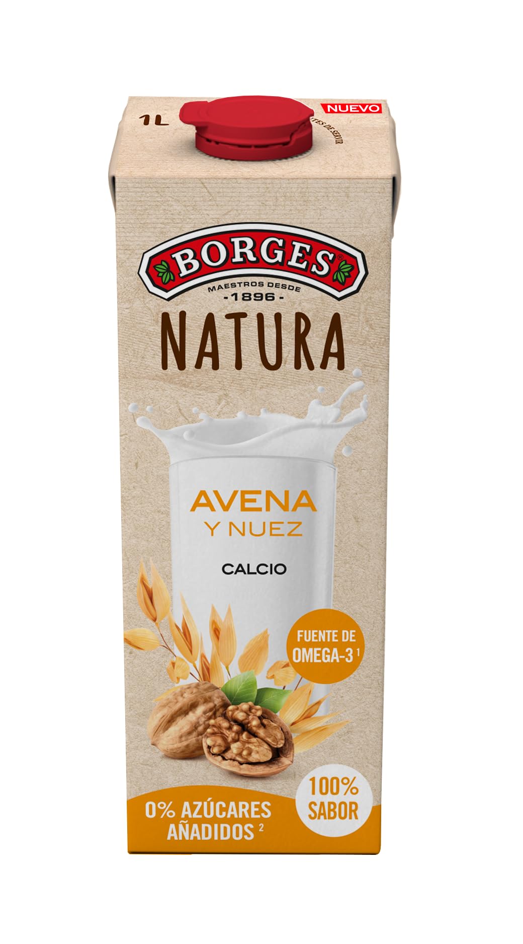 Nuez - Bebida Vegetal de Nuez - Fuente de Omega 3, Ayuda a Reducir el Colesterol - Sin Gluten, Vegana, Sin Azúcares Añadidos - Pack de 6X1 Litros