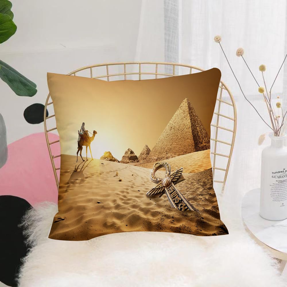 HYOSXW Cushion Cover,Throw Pillow Case Home Decorative for Living Room Bedroom Sofa Chair 16X16 Inch,Leaf, Egyptian Travelers Desert Pyramid,Pillowcase 40X40cm