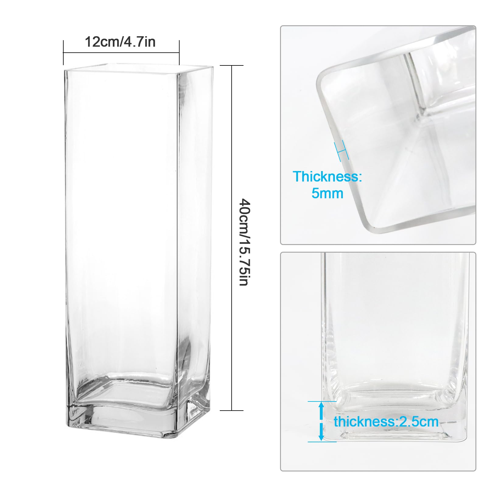 Vaso Trasparente per Decorare Stanza, Moderni da Interno Design Rettangolare Vasi Unico per Decorazioni Casa per Arrangementi Floreali E Decorazione Domestica (40 x 12cm Vaso vetro)