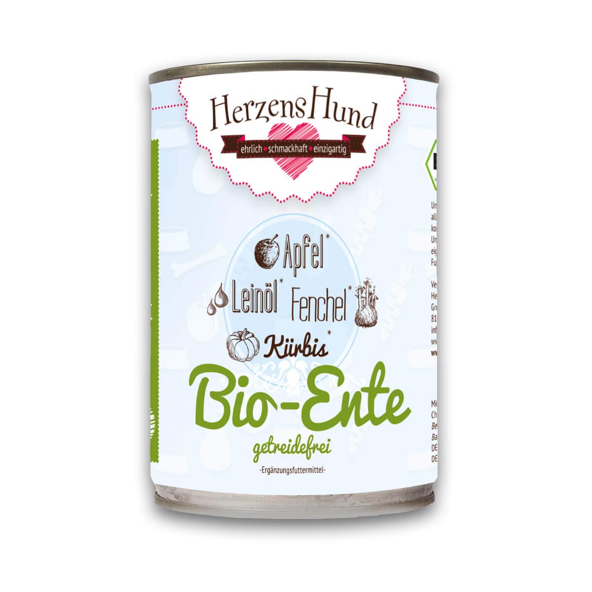 HerzensHund® (12 x 400 g), cibo biologico per cani con verdure biologiche, senza glutine, cibo umido di alta qualità, per cani adulti, confezione da 12