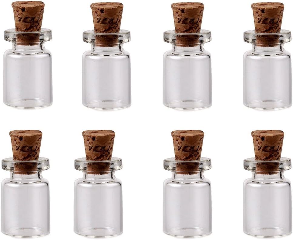 Wowlife Extra Little Small- Miniature Glass Bottle with Cork Message Weddings Wish Jewelry Party Favors Size: 18x10 mm (200)