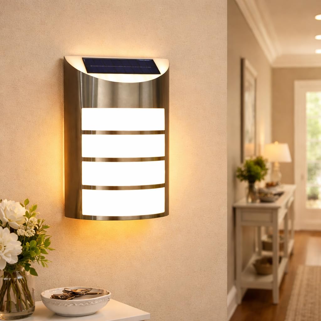 MEHRU Solar Wall Light Outdoor Stainless Steel Waterproof LED Firefly Garden Light Auto On Off Solar Powered Wall Lamp for Garden Patio Fence Yard Lighting