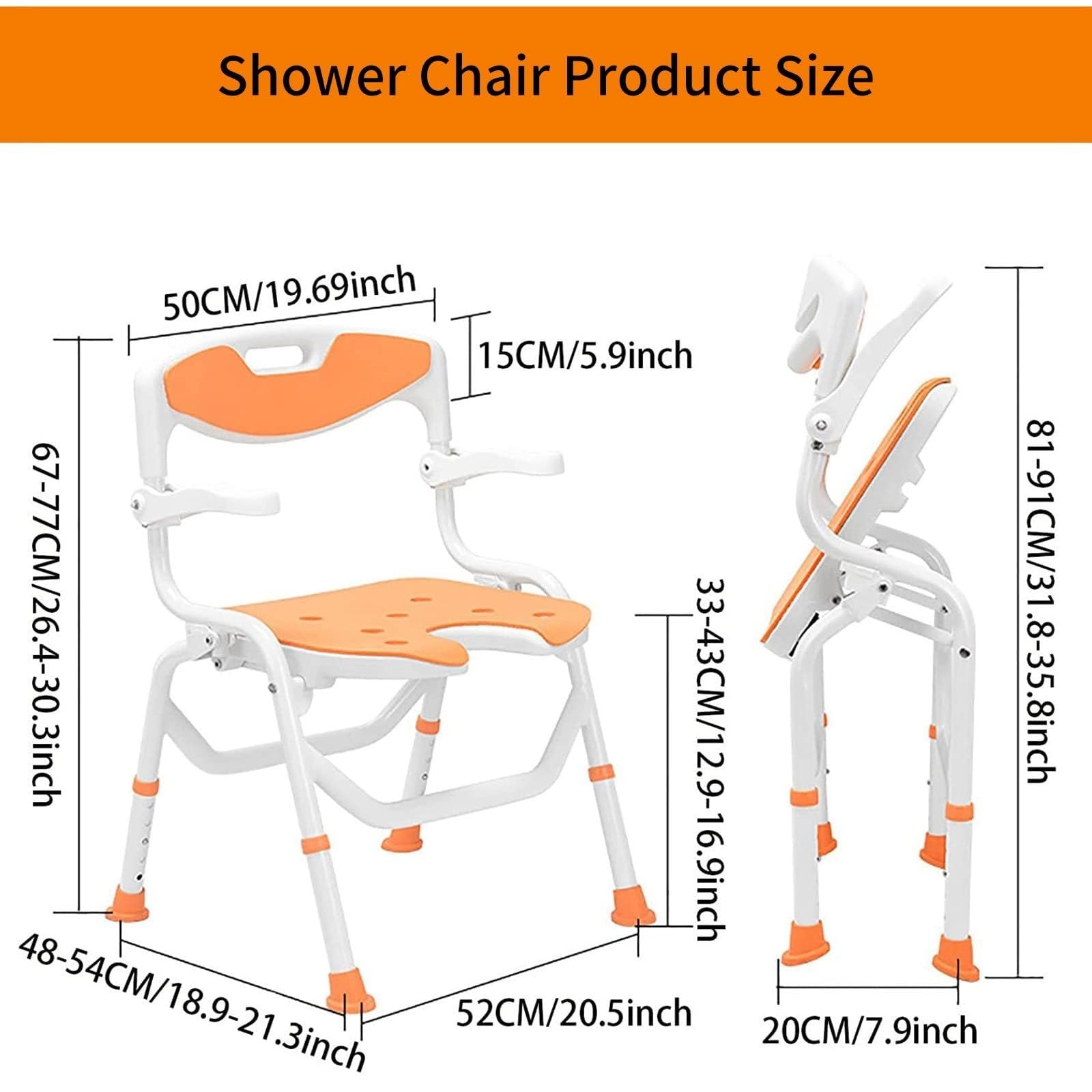 X&Z-XAOY Asiento De Ducha Regulable En Altura para Ancianos,discapacitados/Embarazadas Silla De Ducha Plegable con Brazos Y Respaldo Asiento De Baño Antideslizante Carga 330 Lbs