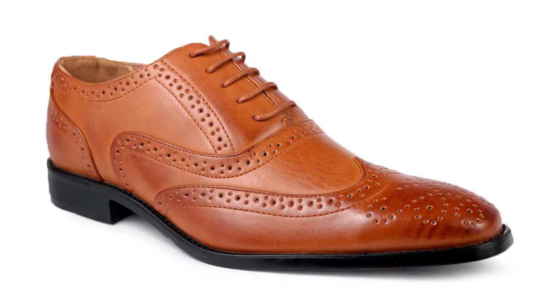 Mens Fashion Classic Lace Up Wingtip Oxfords Dress Shoes Brogue Brown