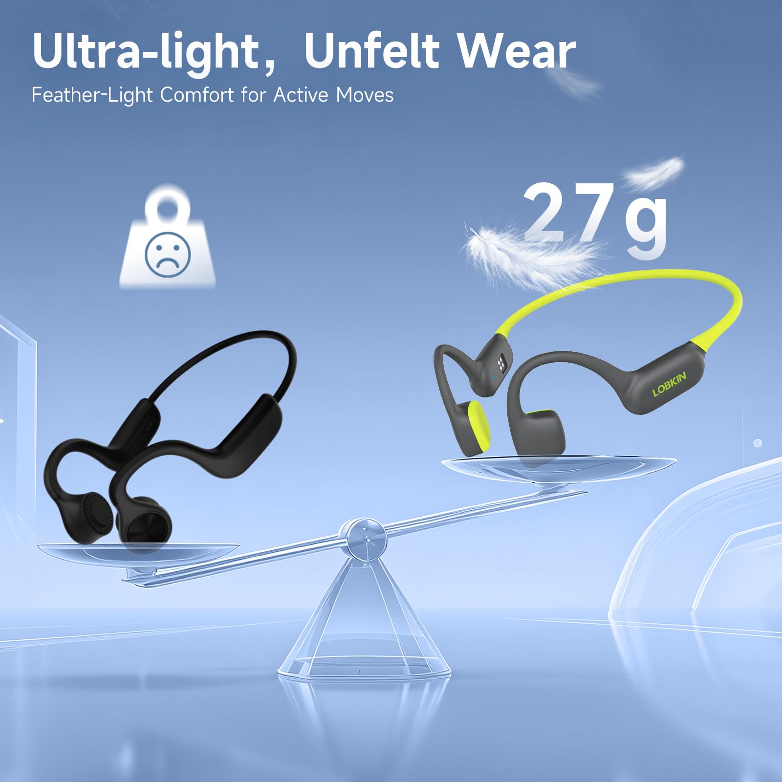 LOBKIN Kopfhörer Schwimmen,IPX8 wasserdichte Unterwasser Knochenschall Kopfhörer Bluetooth 5.4,Open Ear Bone Conduction Headphones mit MP3 Player 32G, Kabellos für Schwimmen,Laufen,Radfahren