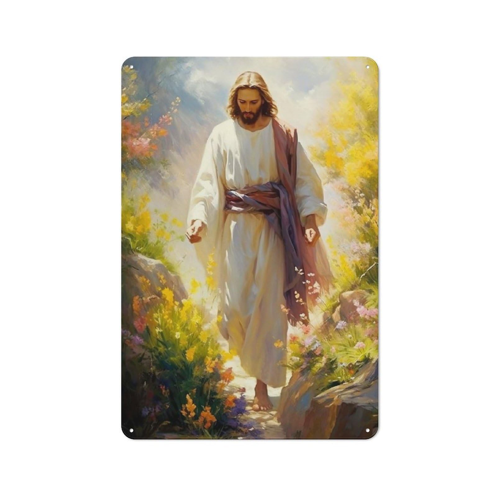 Junmoney Jesus Christ Watercolor Decorative Metal Plaque 30X20cm, Clean Industrial Industrial Wall Decor For Modern Home, Workshop, Office Or Cafe
