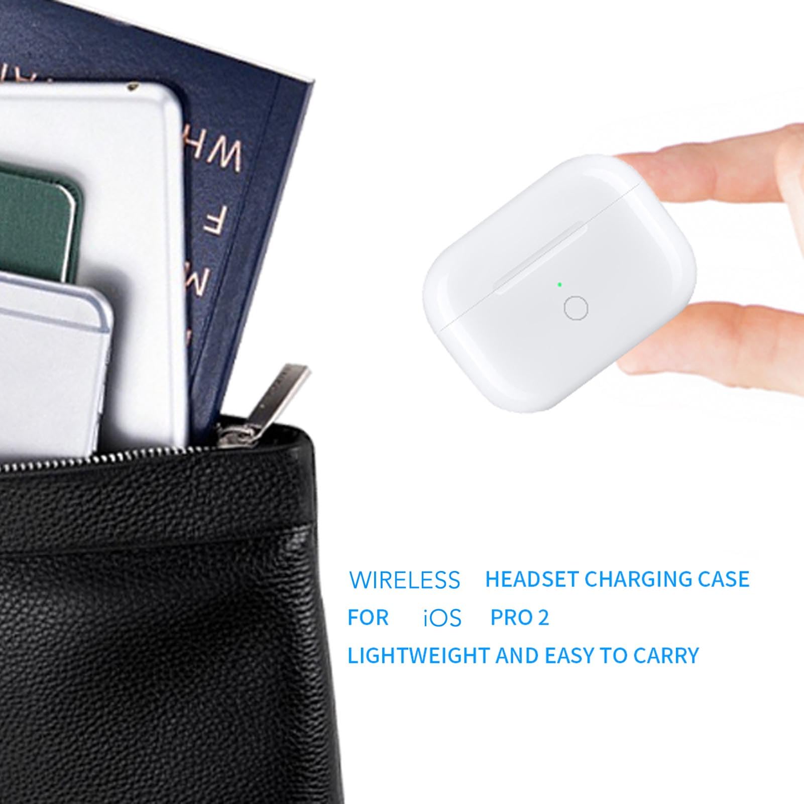 Custodia di Ricarica Wireless per ios Pods Pro 2, Custodia di Ricarica Portatile Sostitutiva con Pulsante di Sincronizzazione per Accoppiamento Bluetooth, Batteria Integrata da