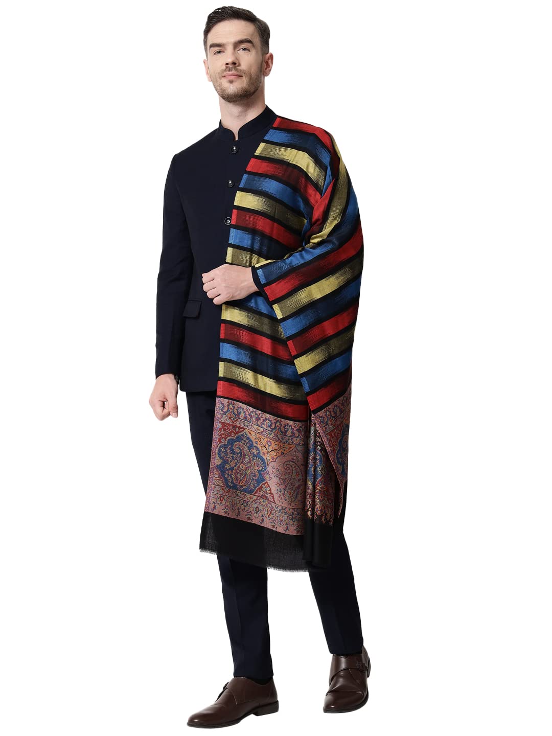 pashtush mens Extra Fine Wool stole, floral design, Multicolour-picture-37