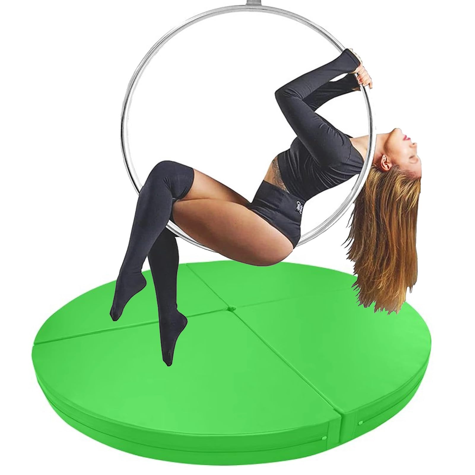 Wjftoday Green Aerial Hoop Crash Mat For Pole Dance, Portable Round Epe Foam Safety Cushion, Folding Exercise Mat For Home Studio Fitness, 200Cm X 3Cm (78.7"X1.2")