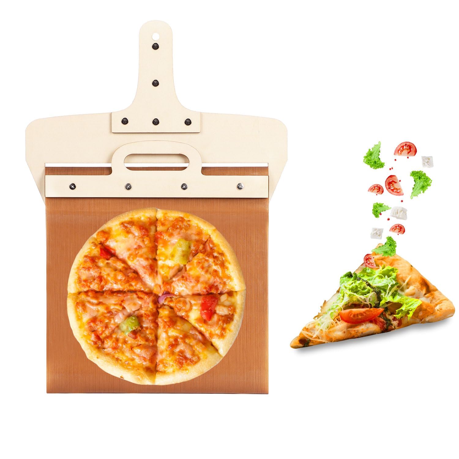 FreshDcart Super-Magic Sliding Transfers Pizza Non Stick Pizza Spatula Peeler with Wooden Handle for Indore Outdoor Essential Sliding Peel Baking Tool (Brown-Wood)