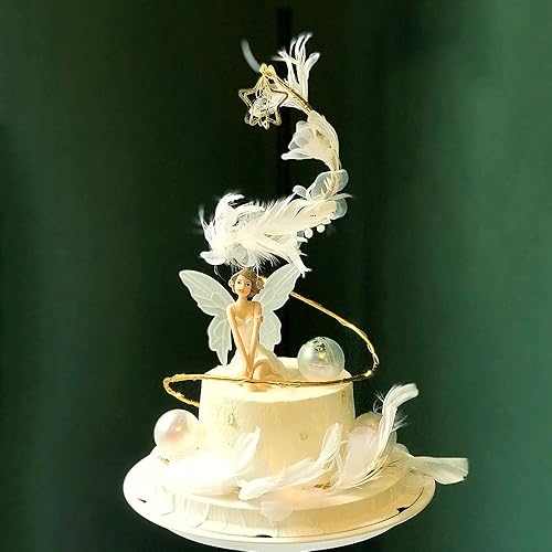 Miniatura 1 de Decoración para pastel con temática de ángel de hadas, juego de 9 unidades, diseño de hadas, círculos de estrellas, 2 plumas, bola transparente de 3