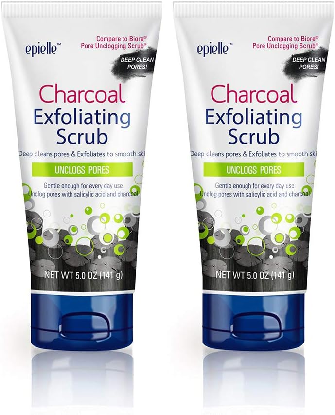 Epielle Charcoal Exfoliating Scrub (2pk) - Unclogs Pores - Deep cleans pores & Exfoliates to smooth skin