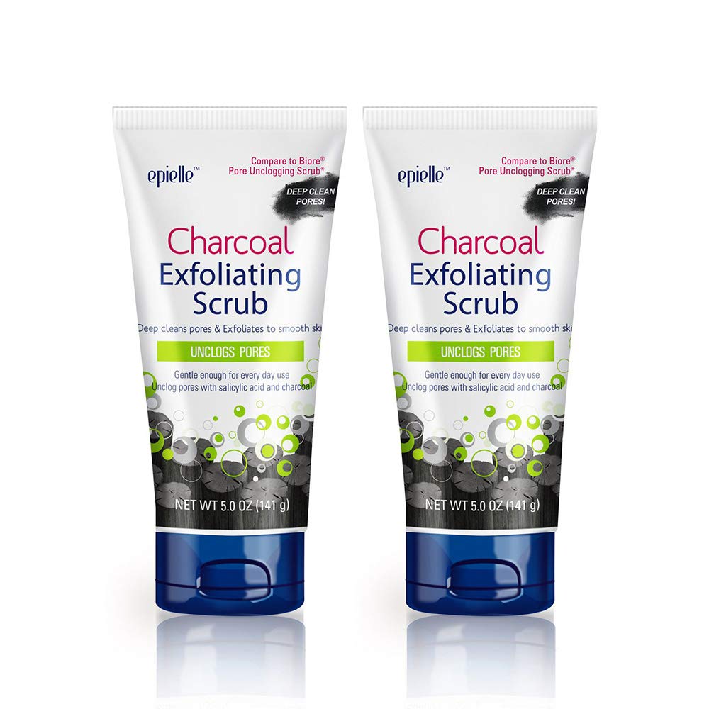 Epielle Charcoal Exfoliating Scrub (2pk) – Unclogs Pores – Deep cleans pores & Exfoliates to smooth skin
