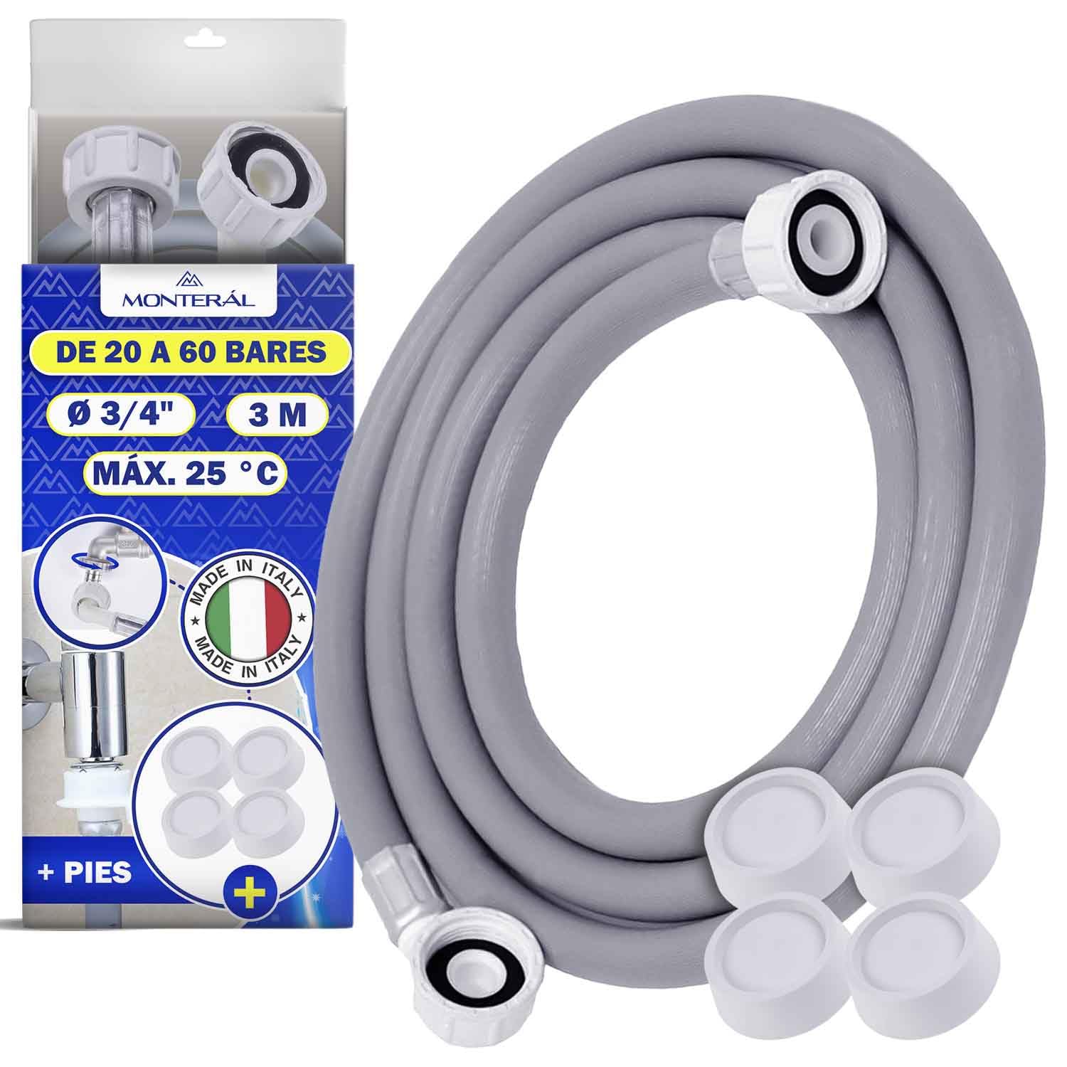 Manguera Lavadora y Lavavajillas 3 m para Entrada Agua para Temperaturas de hasta 25°C Presión de 20 a 60 Bar Conexión Recta y Ángulo Ø 3/4" - MADE IN ITALY - MONTERAL — view 18