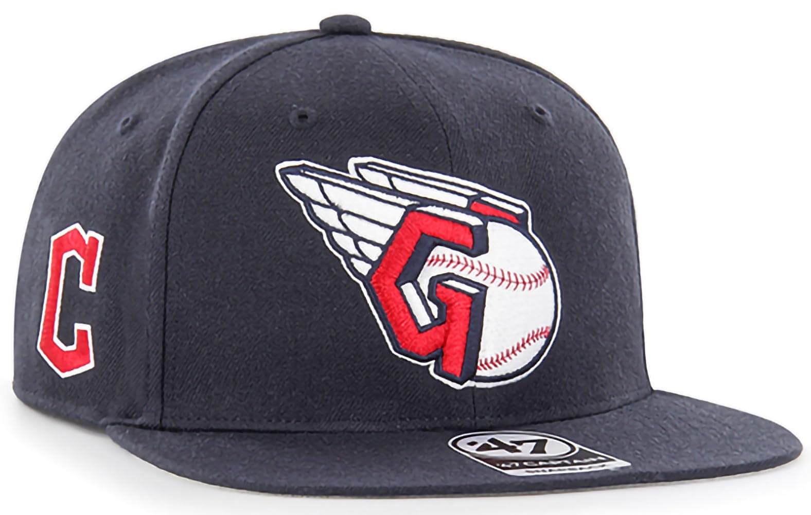 47 MLB Sure Shot Captain Hat Adjustable Structured 6-Panel Snapback Hat Cap, Adult One Size Fits All, Cleveland Guardians, One size