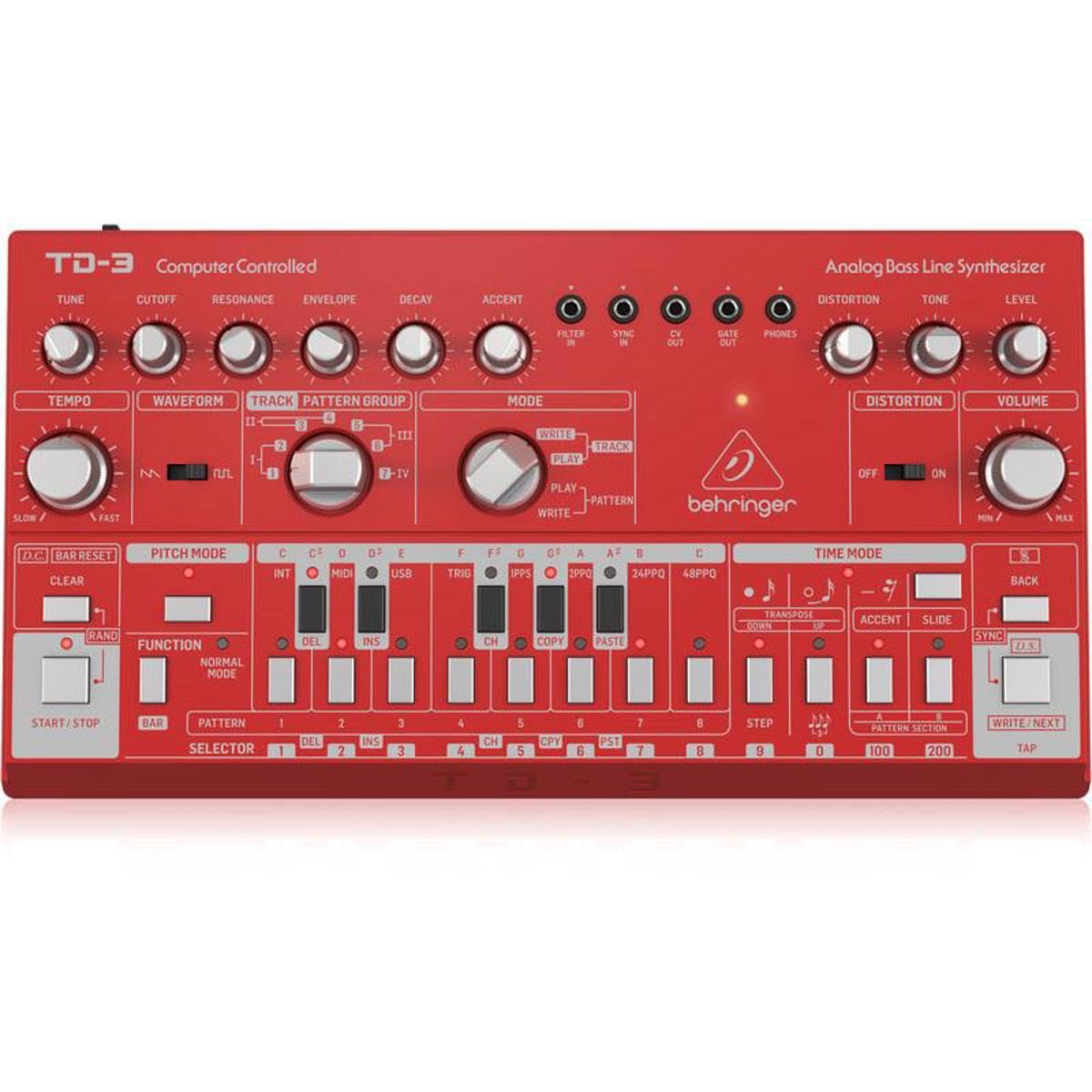 TD-3-RD Analog Bass Line Synthesizer with VCO, VCF, 16-Step Sequencer, Distortion Effects and 16-Voice Poly Chain