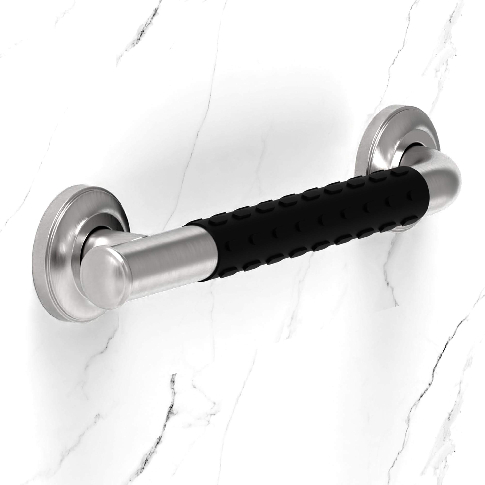 AquaChase Bath Safety Grab Bar, ADA Compliant 500lbs Support, Bathroom Mobility Aid, Stablilization Help for Seniors and Disabled, Rustproof Stainless Steel (12in, Brushed Nickel with Rubber)