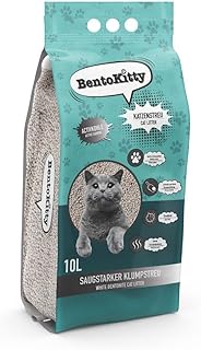 BentoKitty Cat Litter (10 L, Pack of 1) with Activated Carbon, Clumping, White, Fine-Grained, Clumping Litter Made of Bentonite, Suitable for Sensitive Cat Paws product image