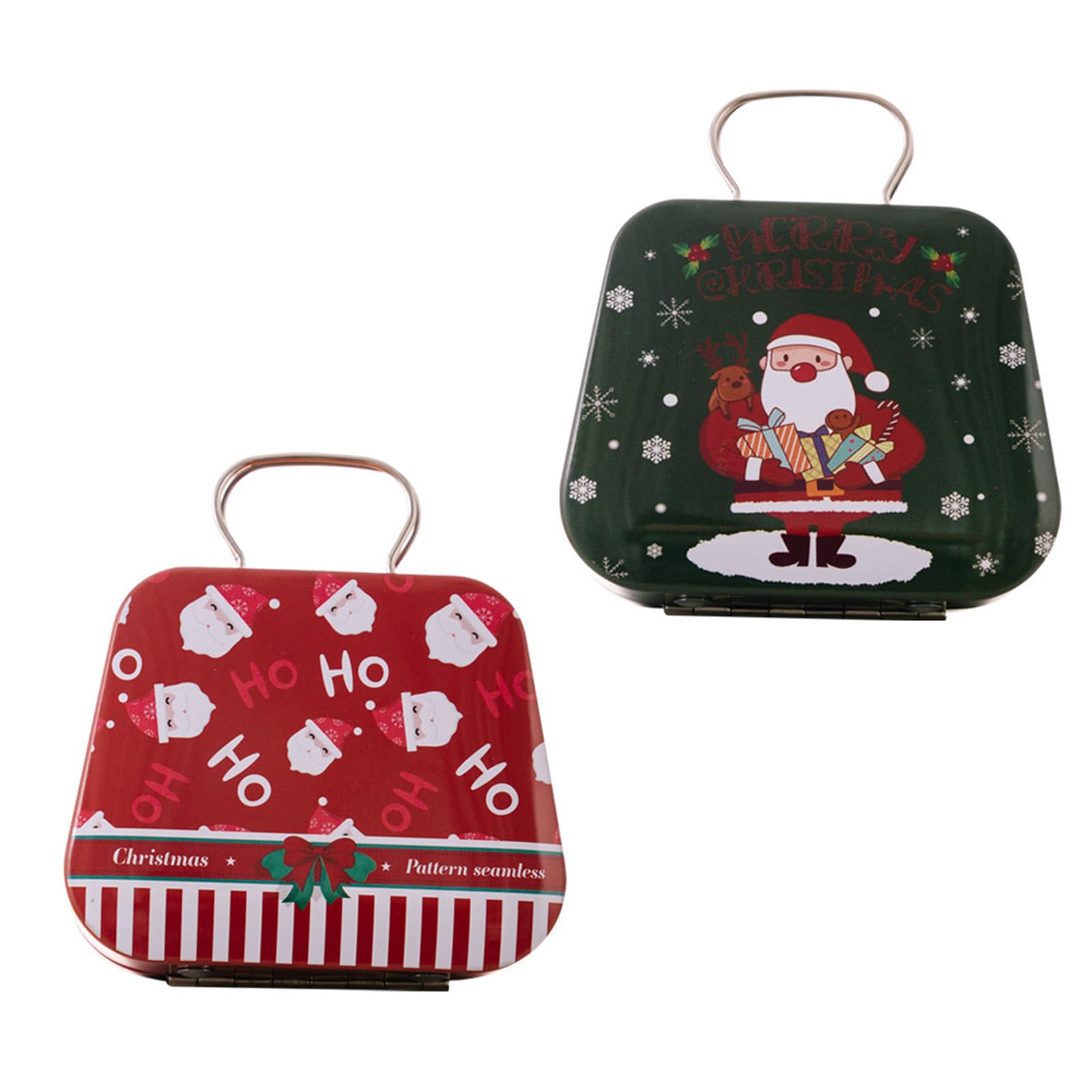 carotoe 2Pcs Portable Christmas Iron Candy Container Christmas Cheer Candy Holders Snacks Case with Colorful Seasonal Pattern Iron Box for