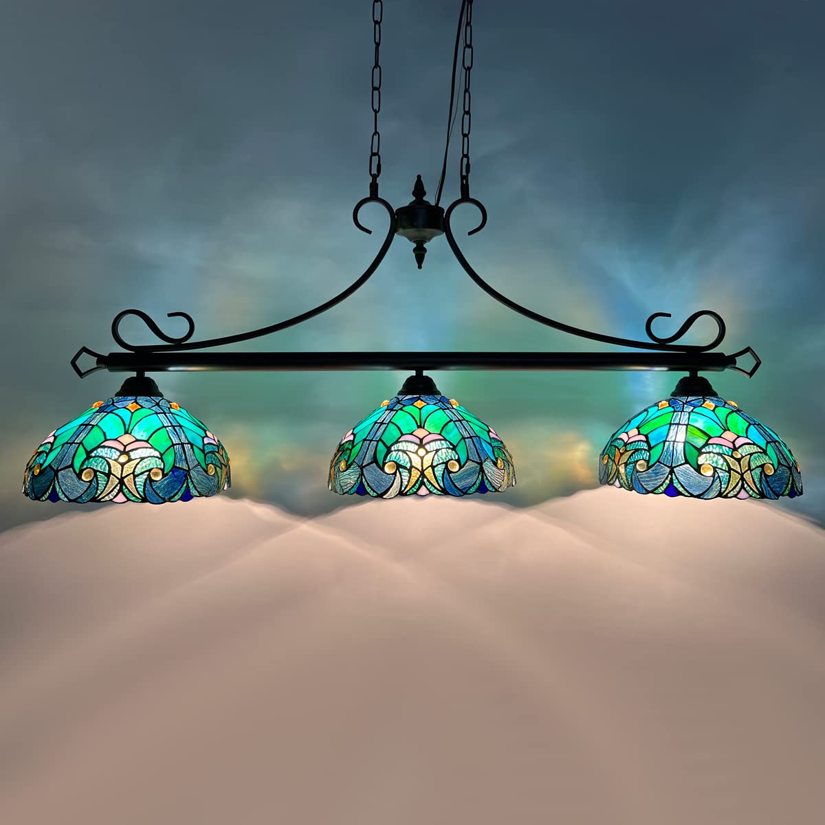 Tiffany Pool Table Lights 3-Light Hanging Chandelier Light Fixture Victorian Pendant Lighting Decor for Dining Room Kitchen Island Gameroom Bars