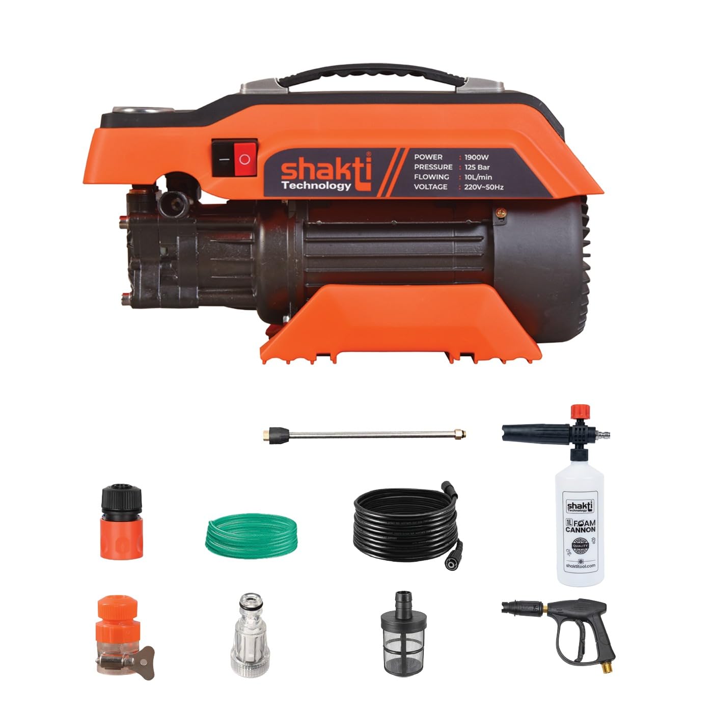 [2026 Enhanced Edition] Shakti Technology S5 High Pressure Car Washer Machine 1900 Watts, Pressure 125 Bar, 8L/Min Flow Rate and 10 Meter Hose Pipe with Professional 1L Foam Cannon Snow Lance