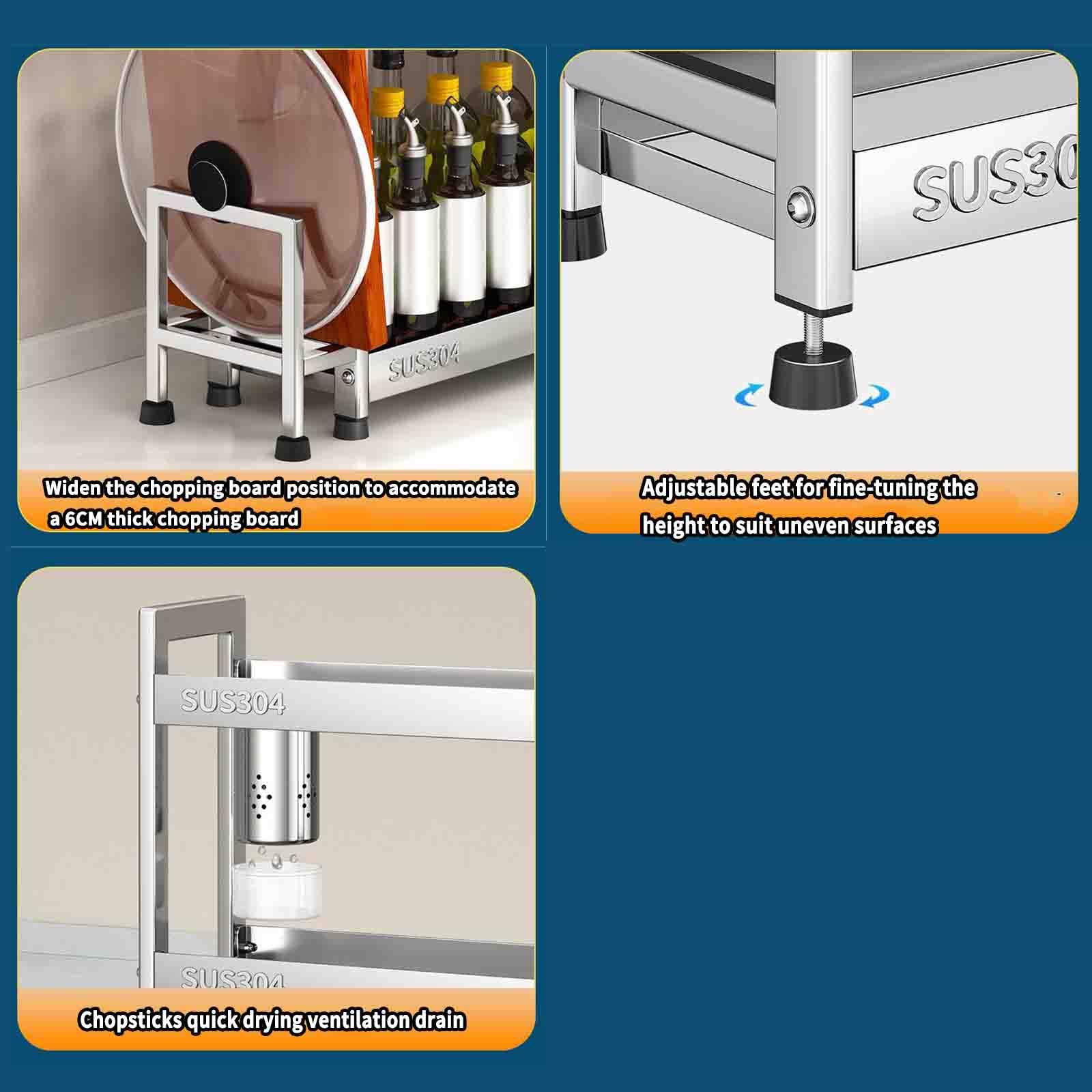 Portaspezie multifunzionale in acciaio inox da cucina (40 x 15 x 61,5 cm, argento), ideale per spezie, erbe, condimenti e accessori da cucina