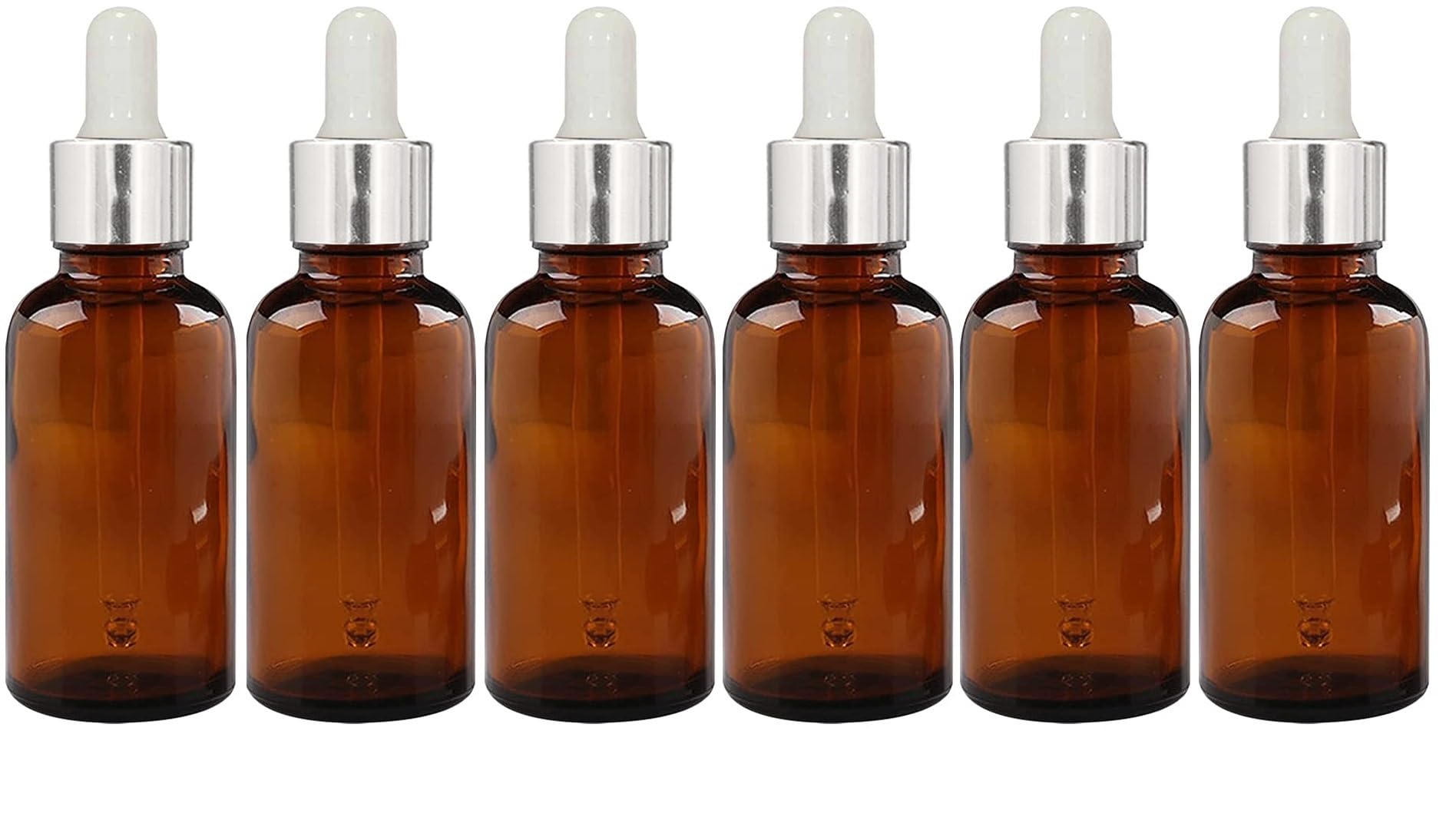 Empty Amber Glass Bottle 50ml (Pack of 6) with Leak Proof Dropper + Silver Ring + Silicon White Teat, Refillable, Reusable for Essential Oils, Blends, DIY Perfumes-image-32