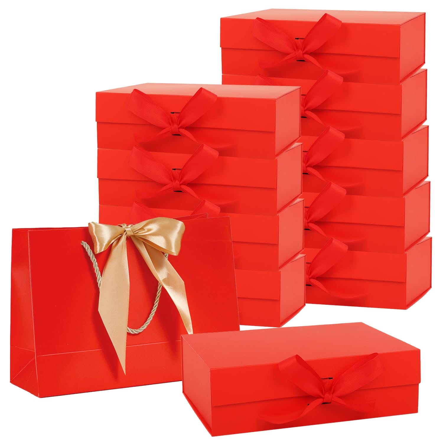 Brautjungfer-Geschenkbox, 10er-Set, Luxus-Geschenkbox, Geschenkbox mit Deckel und Schleife, Papier-Geschenktüten, faltbare Geschenkbox für Heiratsantrag, Hochzeit, Geburtstag, Business, Weihnachten,