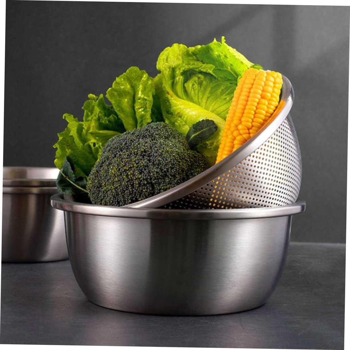 Scolapasta Multifunzionale in Acciaio Inox Doppio Strato e Design a Fori Fini, per Drenare Frutta e Verdura in Cucina Interna o Campeggio