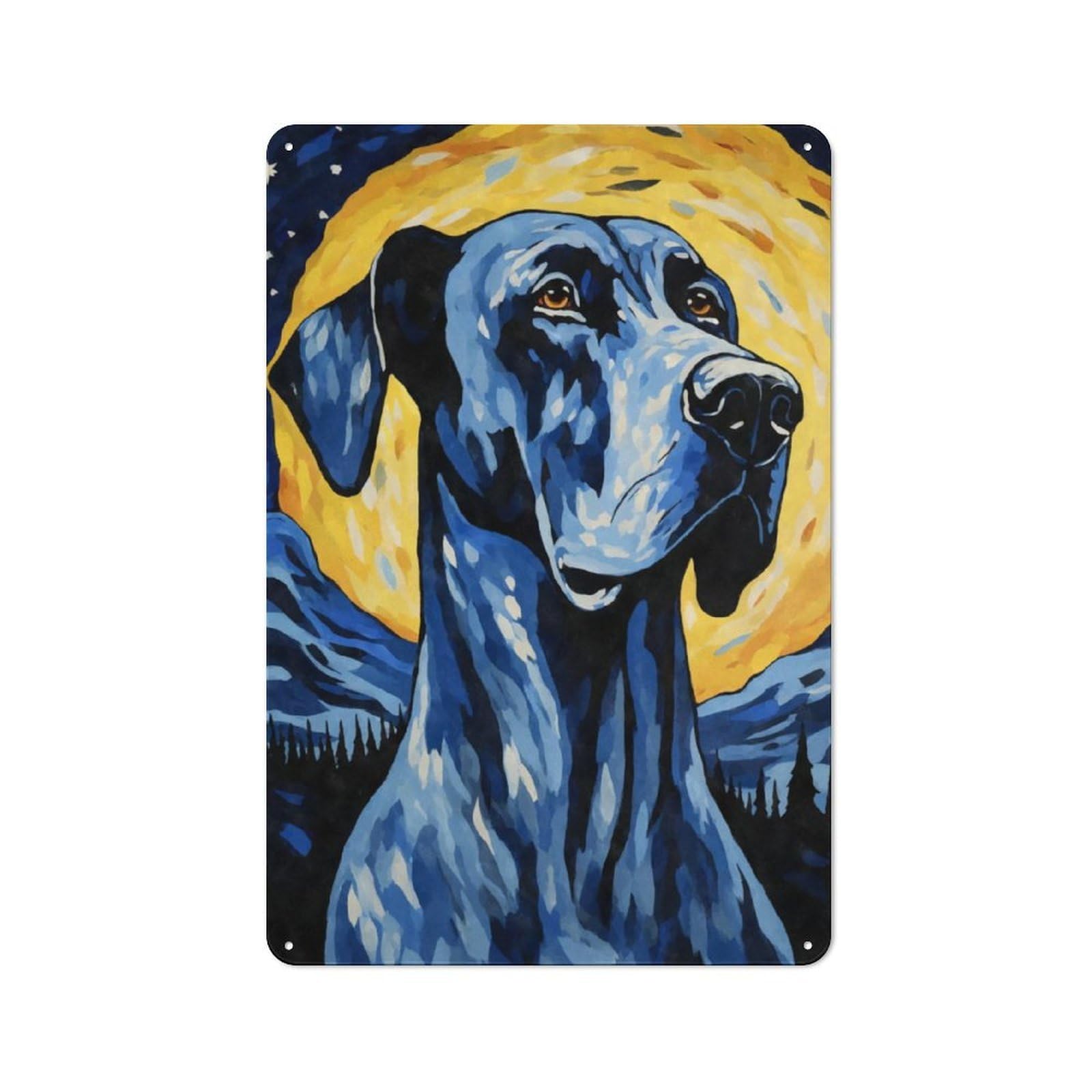 Junmoney Great Dane Starry Night Modern Retro Metal Wall Art Sign 30X20cm, Studio Wall Art For Modern Home, Workshop, Office Or Cafe