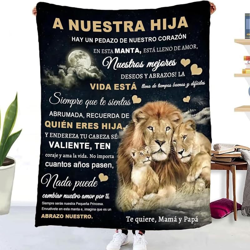 ZQYMM Manta de Franela para mi Hija, Mantas Personalizadas de Mensaje Bendición Español Franela Manta Personalizado Manta Papá Y Mamá para Hija Regalos de Cumpleaños Navidad