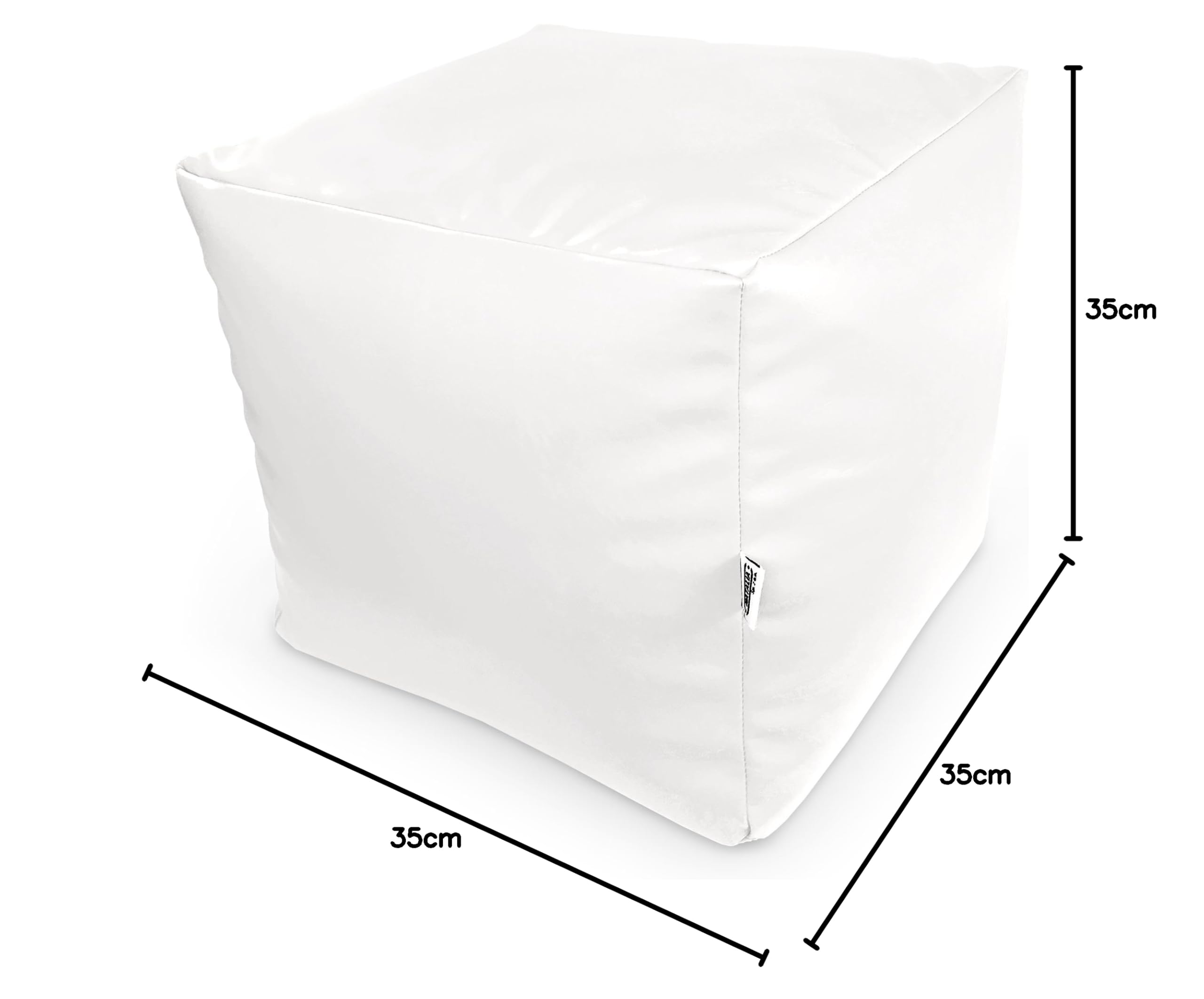 Natalia Spzoo Sitzwürfel aus Kunstleder 33×33×33 cm – Leichter Sitzhocker/Fußhocker, Sitzwürfel für Kinder & Erwachsene, wasserabweisend, mit Reißverschluss, Füllung Styroporkügelchen (Weiß)