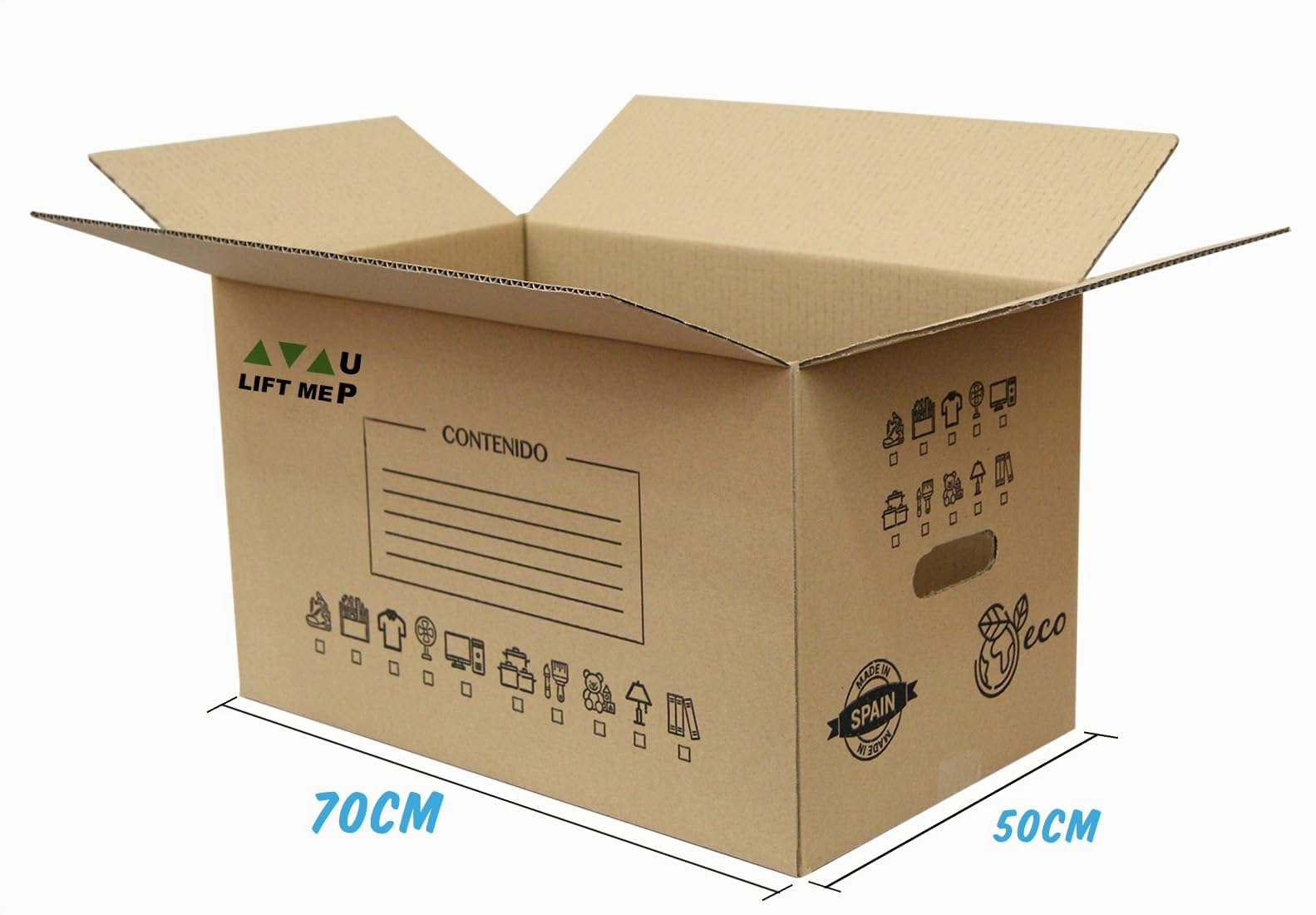 Chely Intermarket, Cajas de cartón GRANDES para mudanzas 50x70x40cm (Pack 10uds) Canal doble más rígido, práctico y consistente | Fabricadas en España | 100% reciclables (53653-50x70x40cm-12)