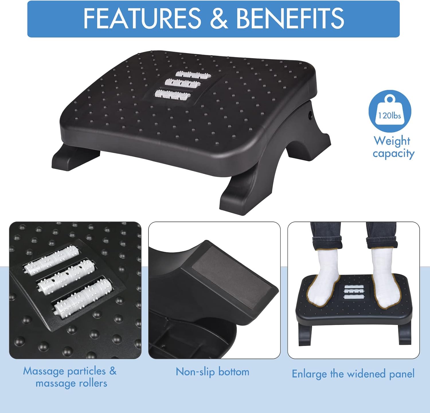 Scalebeard Under Desk Footrest, Ergonomic Foot Stool with Massage Rollers Max-Load 120Lbs Desk Leg Rest Pain Relief for Home Office Work : Office Products
