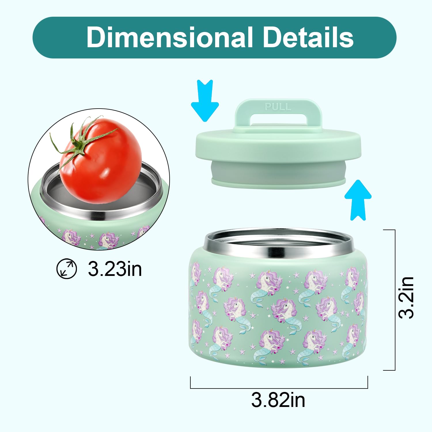 JXXM 8 Oz Thermo Food Jar for Hot & Cold Food for Kids, Insulated Lunch Containers Hot Food Jar,Leak-Proof Vacuum Stainless Steel Wide Mouth Lunch Soup Thermo for School (Blue-Unicorn)