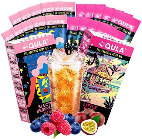 QULA Kombucha Powder, Live Probiotic Prebiotic Drink Mix, Real Fruit Fiber, Apple Cider Vinegar, Travel Friendly Gut Health, Gluten Free, Alcohol Free, No Added Sugar-Electric Berry and Little Wish (3