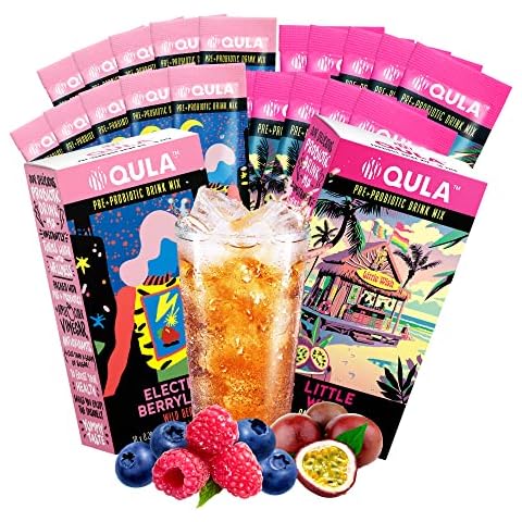 QULA Sweet Iced Tea Powder, Probiotic Water Enhancer Powered by Kombucha, Real Fruit, Apple Cider Vinegar for Digestive Health, Hydration, No Added Sugar (Electric Berry, Little Wish 20 x 8g Packets) Cover