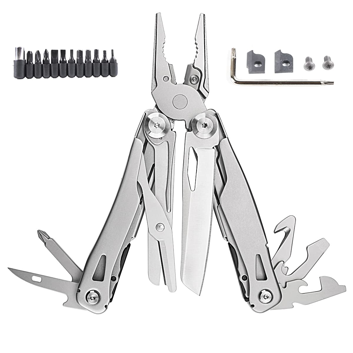 Multitool Zange Schere mit austauschbaren Backen, Edelstahl Pocket Multitools Zange und Schere mit Taschenclip für Camping, Wandern und tägliche Wartung