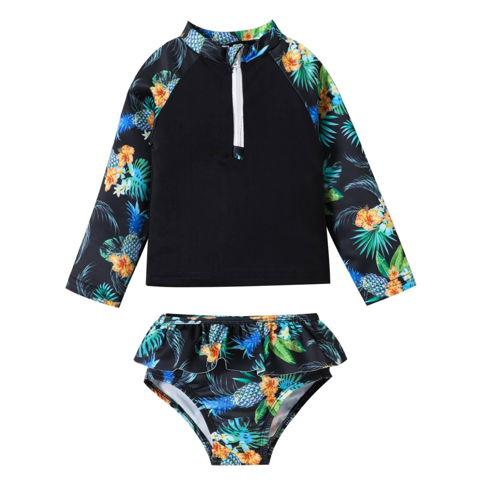 DREAM BUS Toddler Girls Long Sleeve Swimsuit 2 Piece Rashguard Set Sun Protection Baby Girls Bathing Suit Kids Swimwear