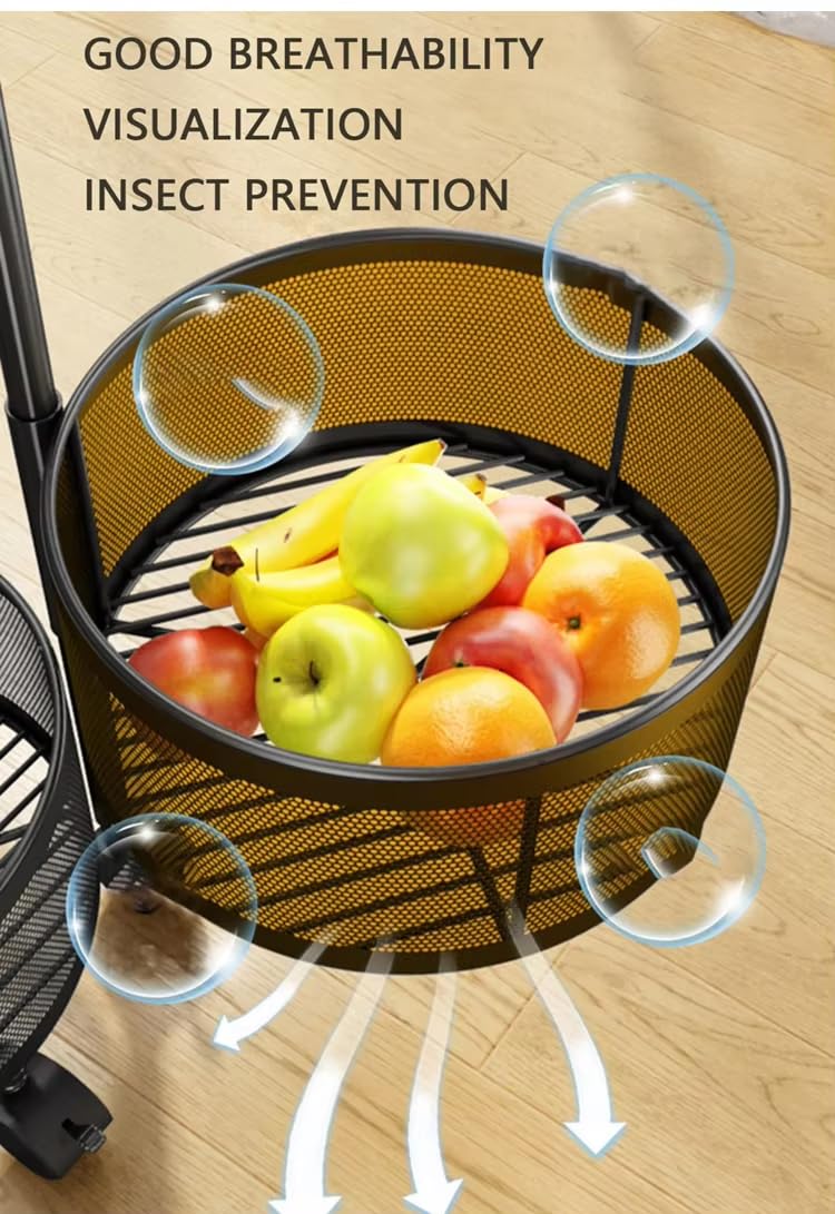 Deconation Resserre 5 Paniers Rotatifs sur Roues en Acier Noir | H 90 Cm X D 30 Cm | Etagère De Rangement Cuisine, Salle De Bain, Bureau