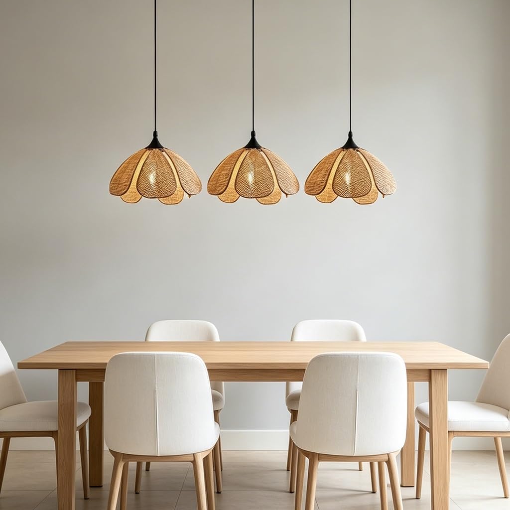 Wisząca Lampa Boho Naturalny Rattan Ręcznie Pleciona Wisząca Lampa E27 120cm Regulowana Wysokość Lampa Sufitowa 3 Rozmiary Jadalnia Salon Sypialnia Kuchnia Kawiarnia Hotel(N-rectangular chassis)