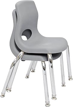 Childrens Factory MyPosture Plus 8" Chair, Gray with Chrome Legs, 2 Pack, Stackable Ergonomic Seating Solution for Classrooms and Homeschools