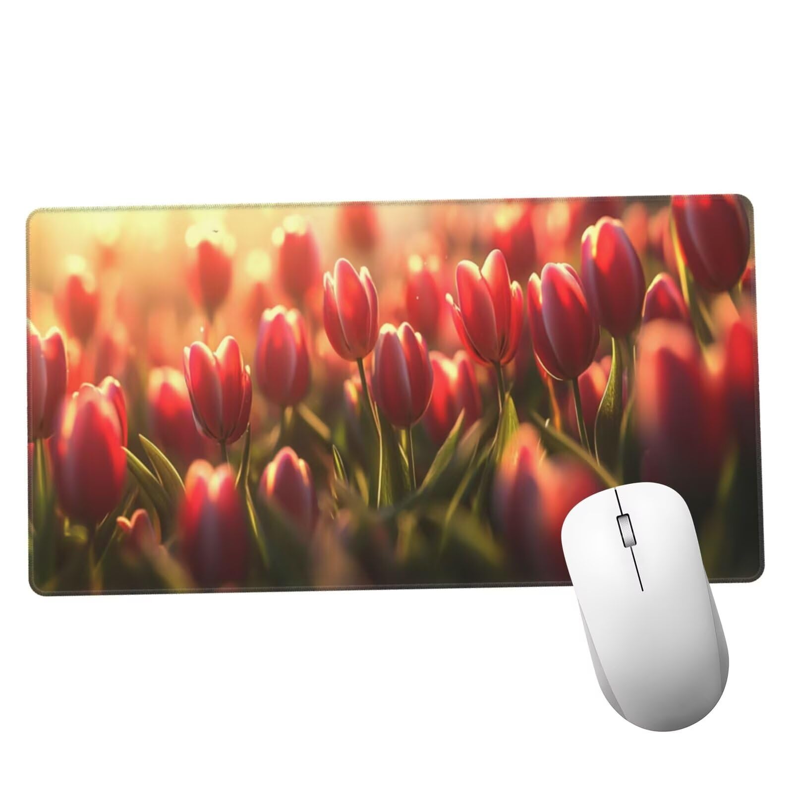 Czerwona podkładka pod mysz XXL tulipanowa mata na biurko 1600 x 800 x 3 mm zmywalna podkładka do gier na laptopa, z antypoślizgową gumową podstawą do gier, PC, pracowników biurowych Y923