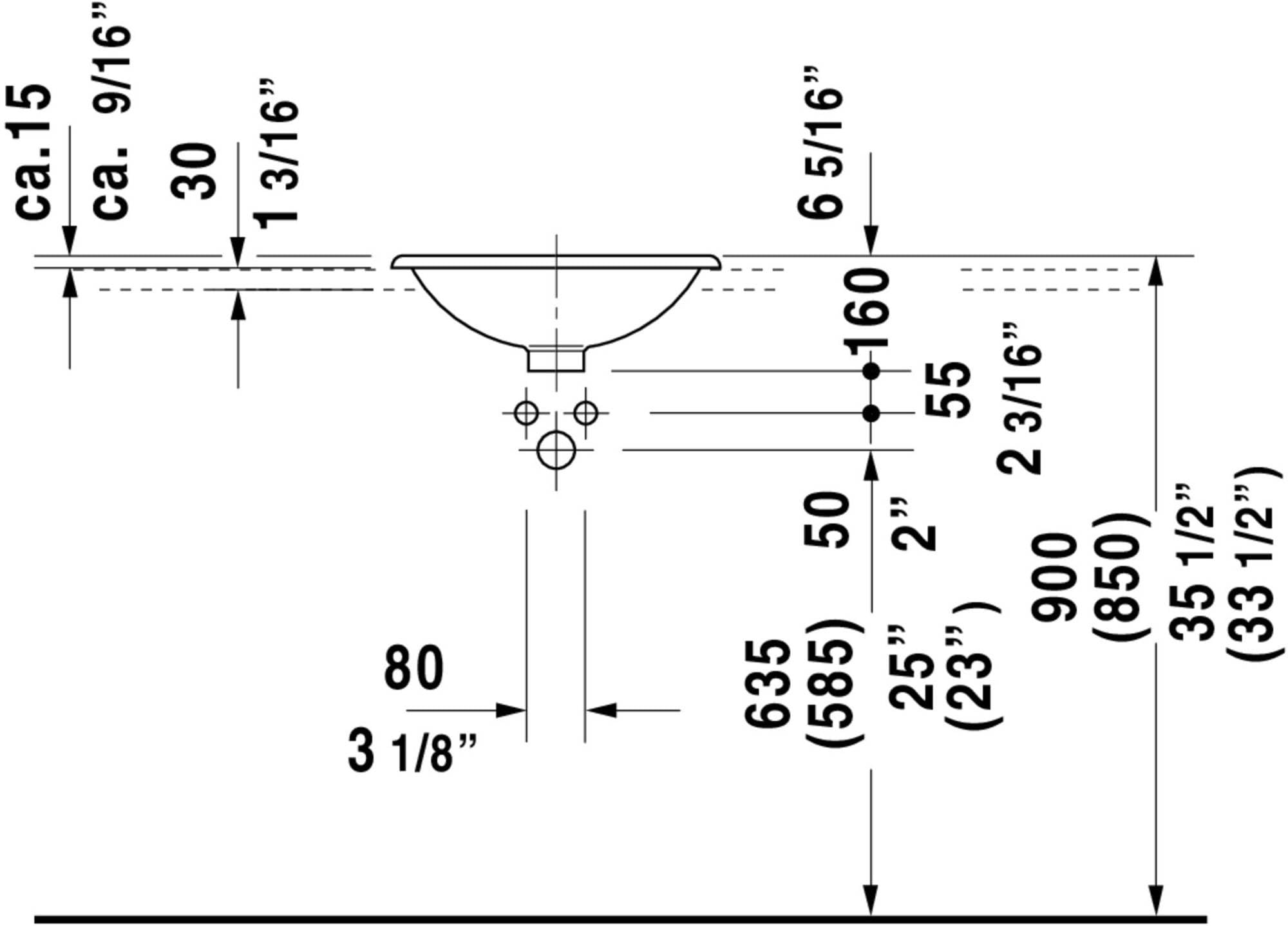 Lavabo empotrado Duravit Architec 45cm, empotrado desde arriba, 0318450000