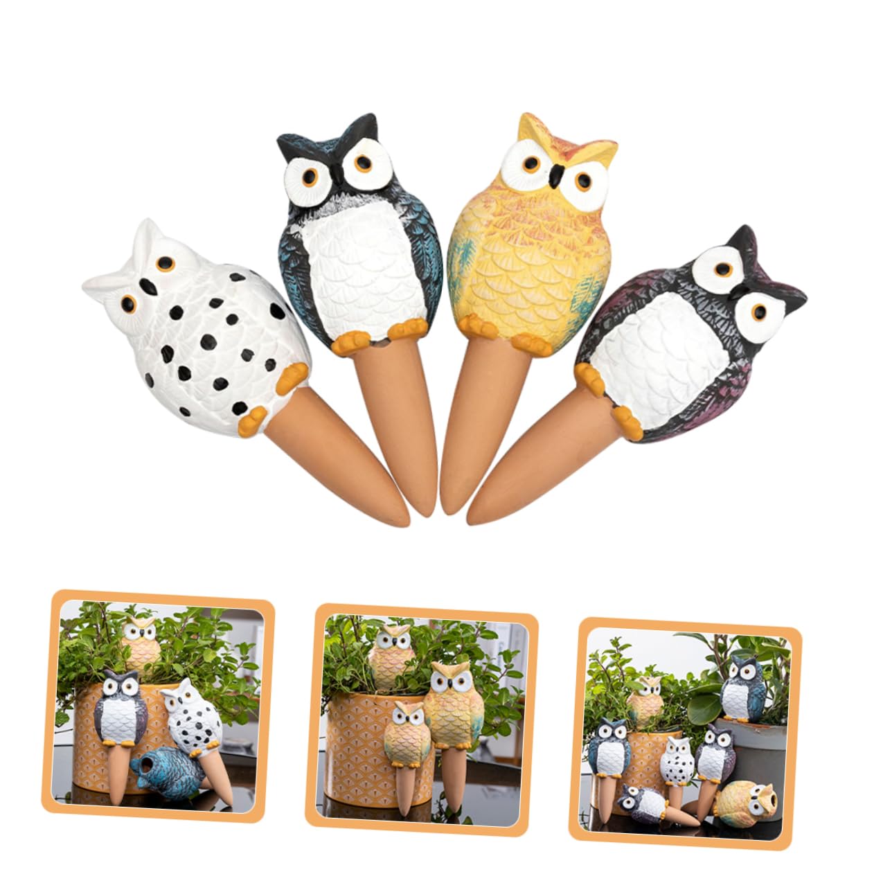 Arroseur Automatique Lot de 4 Hibou 210ml, Terre Cuite, pour Plantes