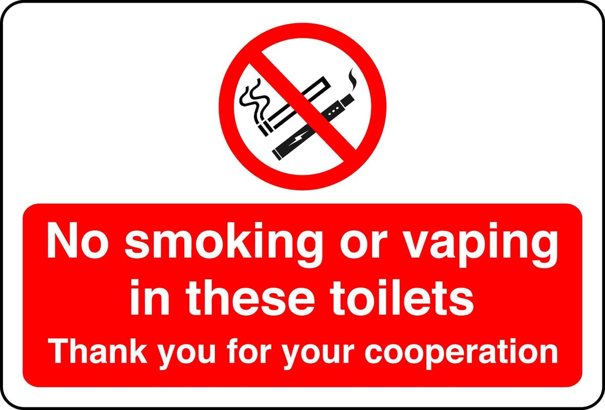 Safety First Display Ltd Red No Smoking Or Vaping In These Toilets - High Tack Self-Adhesive Sticker (300Mm X 200Mm) Viewing Distance Within 7M.