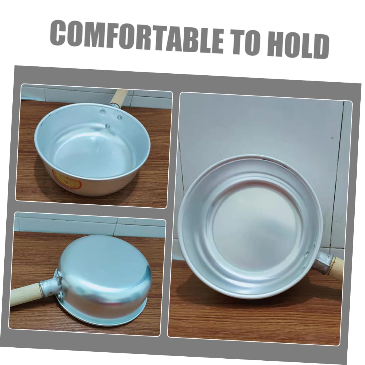 Gatuida Mestolo per acqua in alluminio Domestico maniglia mestolo acqua da cucina per annaffiare Gadget da cucina doccia bagno da bagno scola di legno Argento